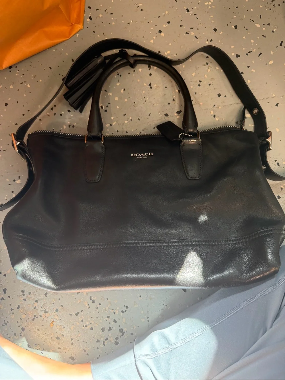 Coach Black Leather Satchel with Tassel Zip